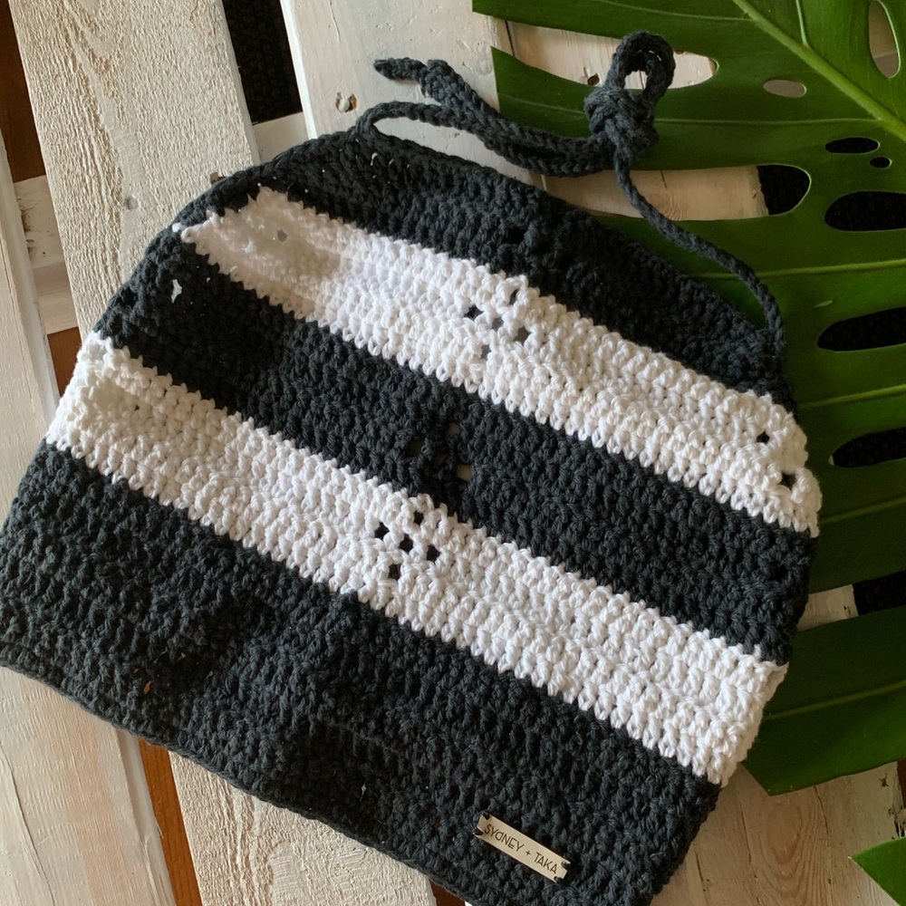 Boho-Chic Navy Blue & White Crochet Top